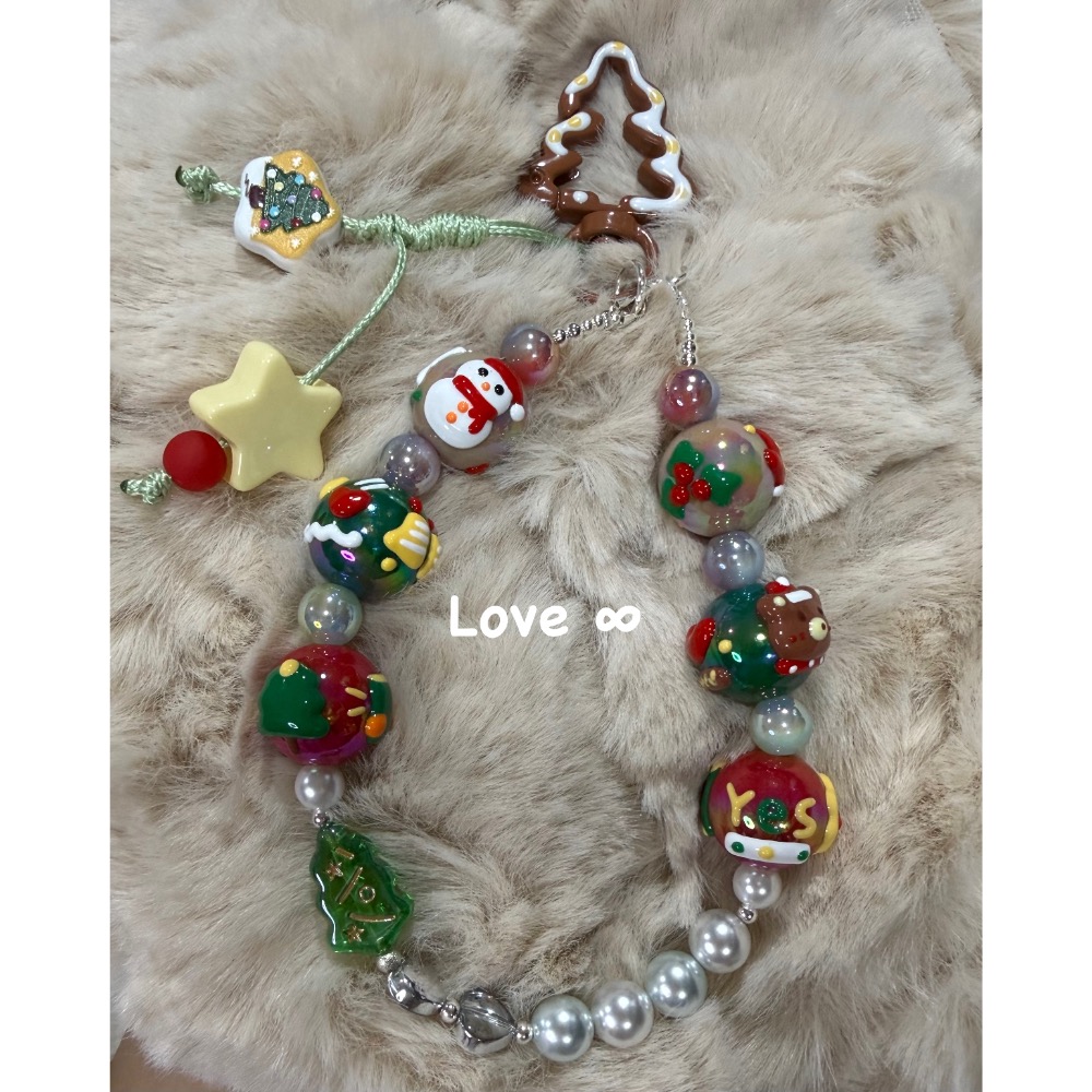Love ∞手作-聖誕系列貝珠掛飾手機串-細節圖2