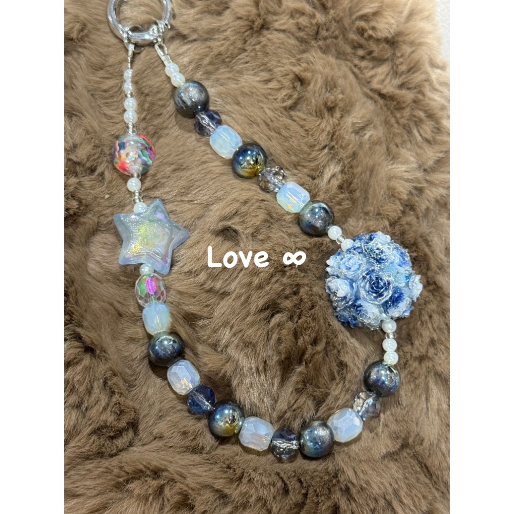 Love ∞手作-藍色系列花球奧地利水晶掛飾手機串-細節圖2