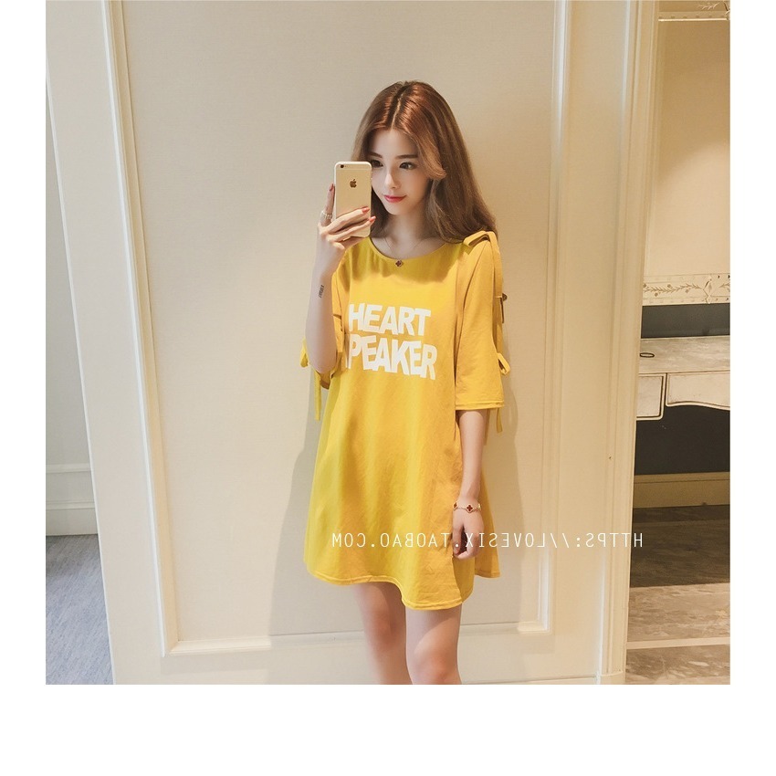 🔅夏季印花蝴蝶結露肩連衣裙-規格圖1