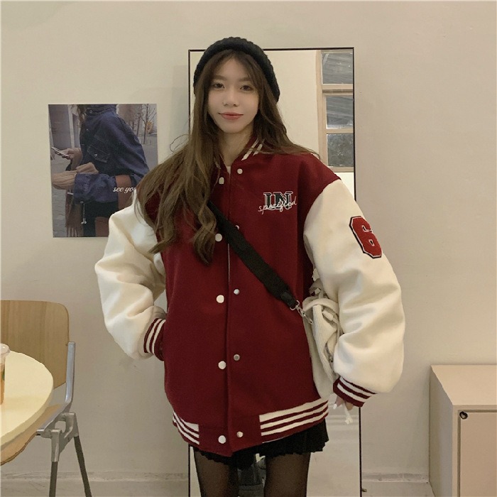 ☃️ 秋冬大碼毛巾繡加絨棒球服外套-規格圖1