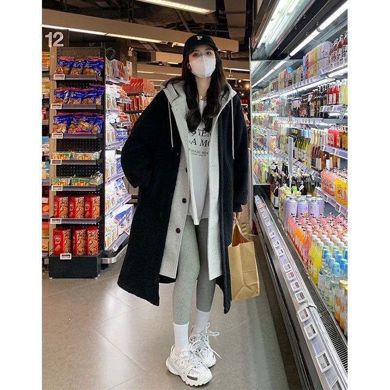 ☃️秋冬羊羔絨假兩件長連帽外套-規格圖1