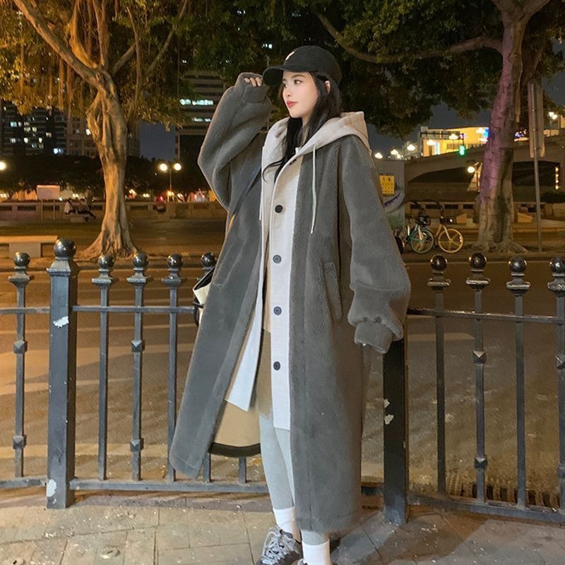 ☃️秋冬羊羔絨假兩件長連帽外套-規格圖1