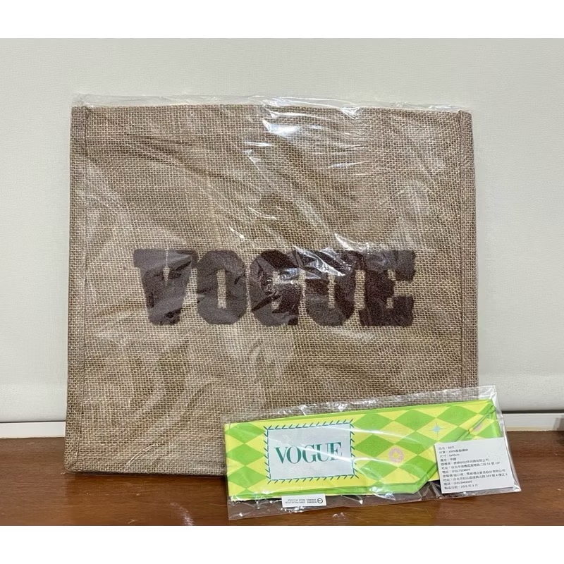 大容量 A4可！出清特價！全新【VOGUE 黃麻袋+絲巾組】黃麻手提袋 托特包 側背包 肩背包-細節圖2