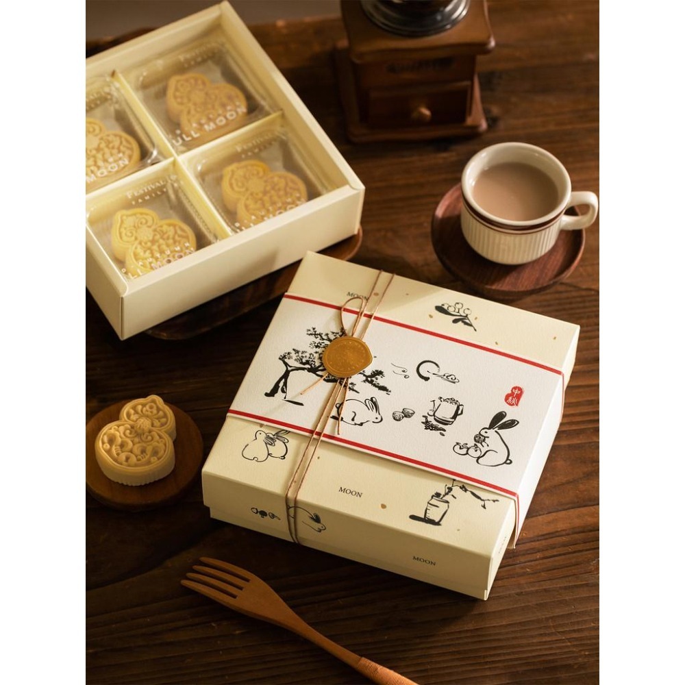[台灣現貨] 4格月餅包裝盒 月餅包裝盒  蛋黃酥包裝盒 月餅盒 中秋包裝盒 4粒月餅盒-細節圖3