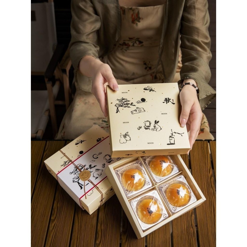 [台灣現貨] 4格月餅包裝盒 月餅包裝盒  蛋黃酥包裝盒 月餅盒 中秋包裝盒 4粒月餅盒-細節圖4