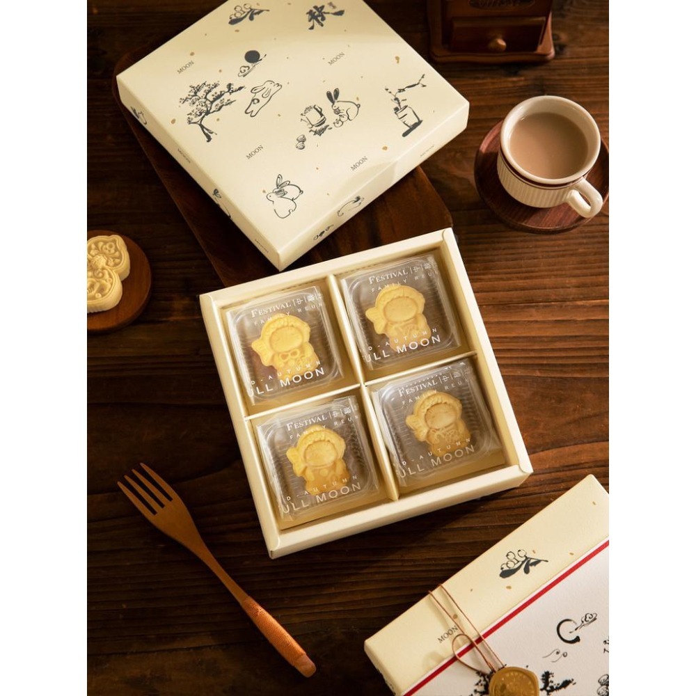 [台灣現貨] 4格月餅包裝盒 月餅包裝盒  蛋黃酥包裝盒 月餅盒 中秋包裝盒 4粒月餅盒-細節圖6