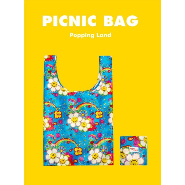 現貨🔥隔日到貨 WIGGLE WIGGLE 環保袋 野餐包 韓國超紅花花笑臉 折疊購物袋 可愛必收-細節圖3