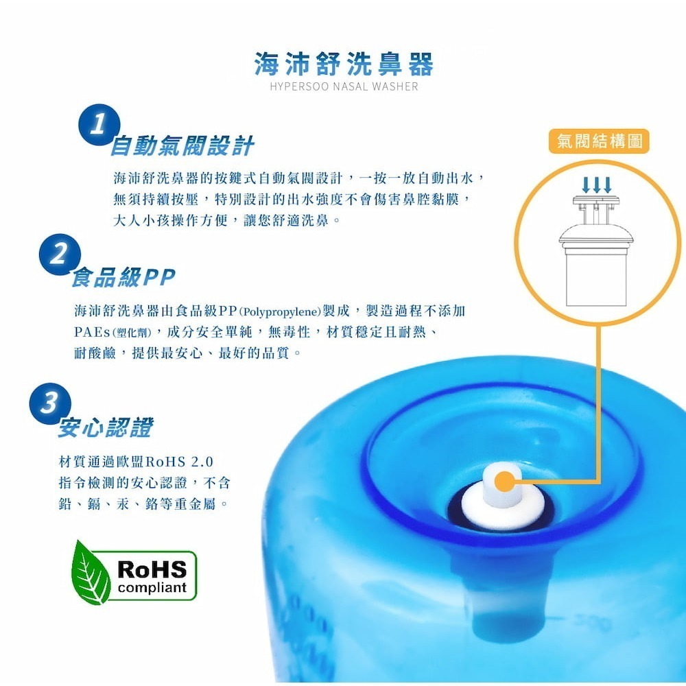 海沛舒 hypersoo 洗鼻器 Nasal Washer 300ml/海沛舒洗鼻鹽 自海洋 呵護鼻腔-細節圖6
