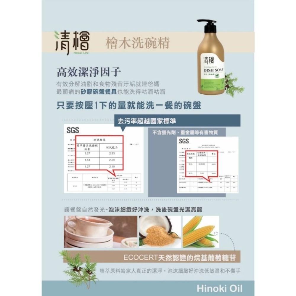 清檜 Hinoki Life 檜木洗碗精 120ml 超強洗淨力 SGS檢驗去油率超越國家標準-細節圖4