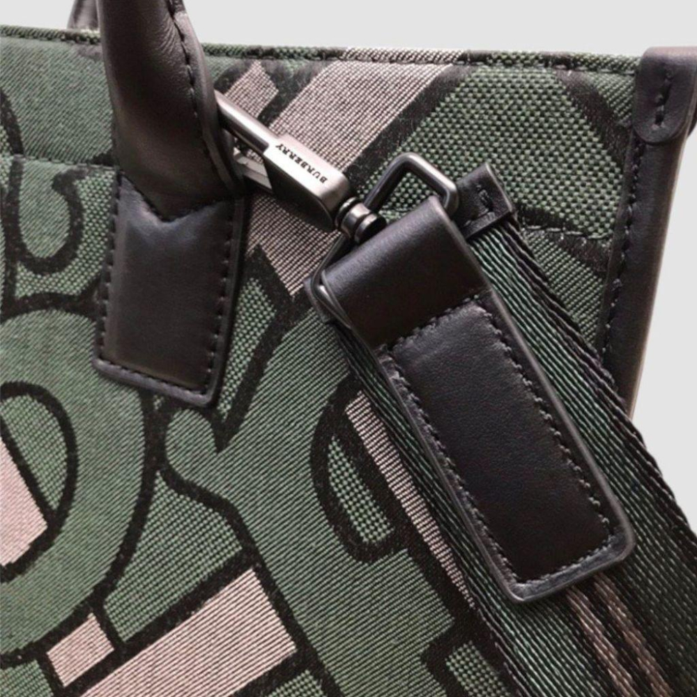 B TB LOGO字樣緹花軍綠色托特包｜手提包｜斜肩包｜肩背包｜橄欖綠｜男女通用款式-細節圖4