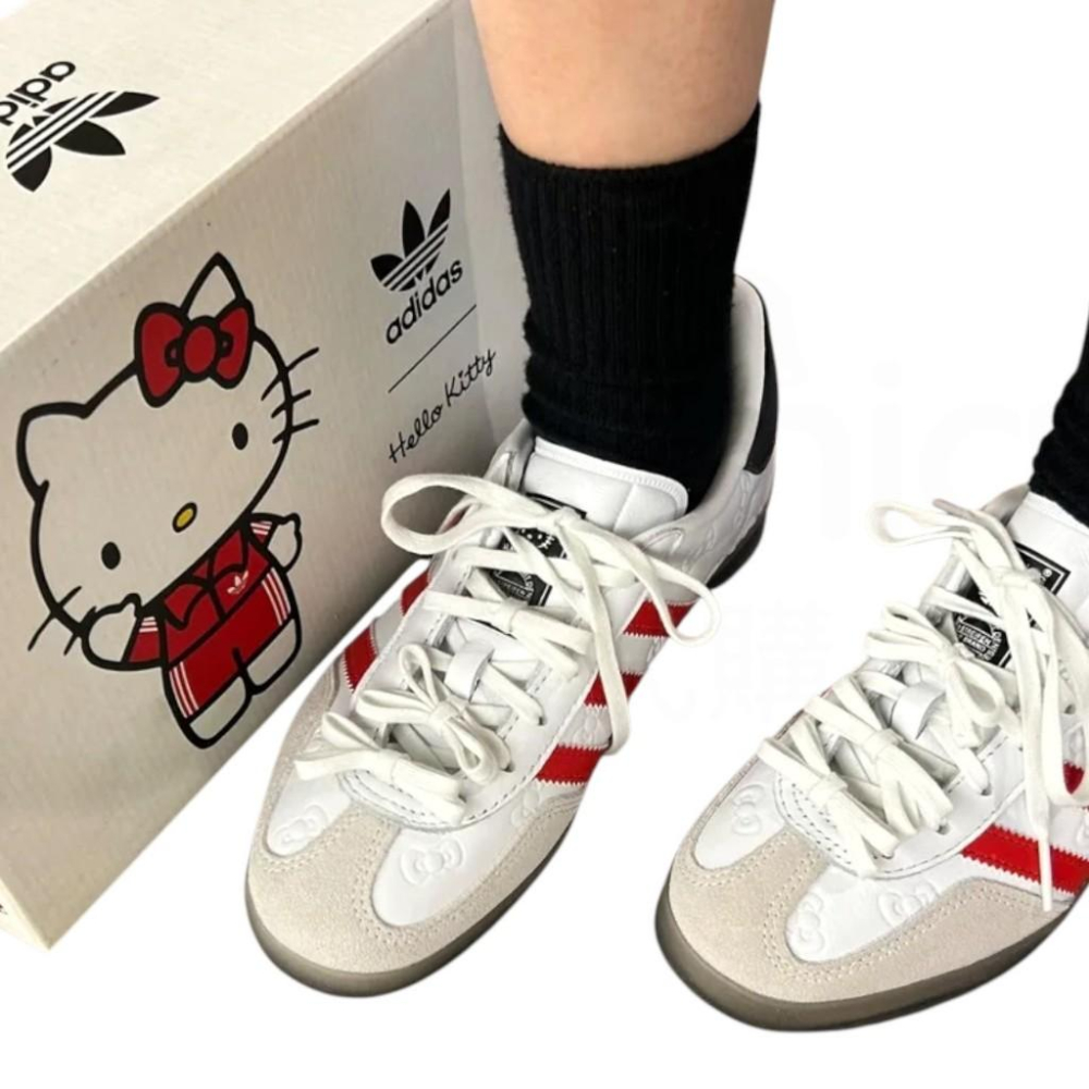 Gazelle X Hello Kitty  聯名款休閒鞋 II0013 白紅色｜白色｜紅色｜咖啡底｜皮革｜麂皮｜平底鞋-細節圖9