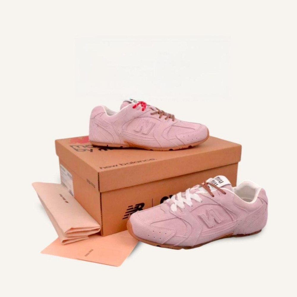 NB x Miu 聯名款粉紅色麂皮拼接運動休閒皮鞋 ｜牛皮｜麂皮｜情侶款｜休閒｜運動鞋｜阿甘鞋｜德訓鞋 ｜聯乘-細節圖4