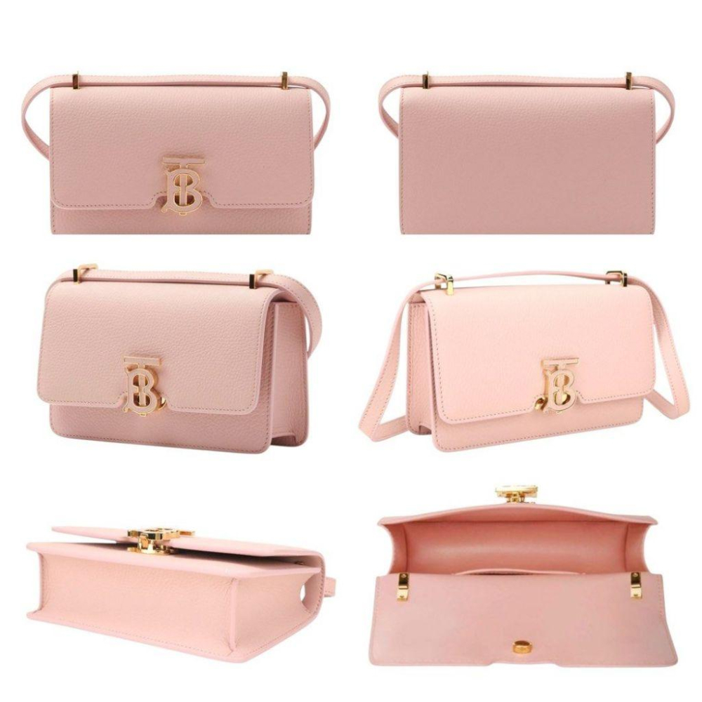 B Grainy Leather Mini TB Bag粒面皮革TB迷你包｜金屬鎖扣｜徽標｜肩背包｜斜肩包｜粉紅色｜藍色-細節圖5