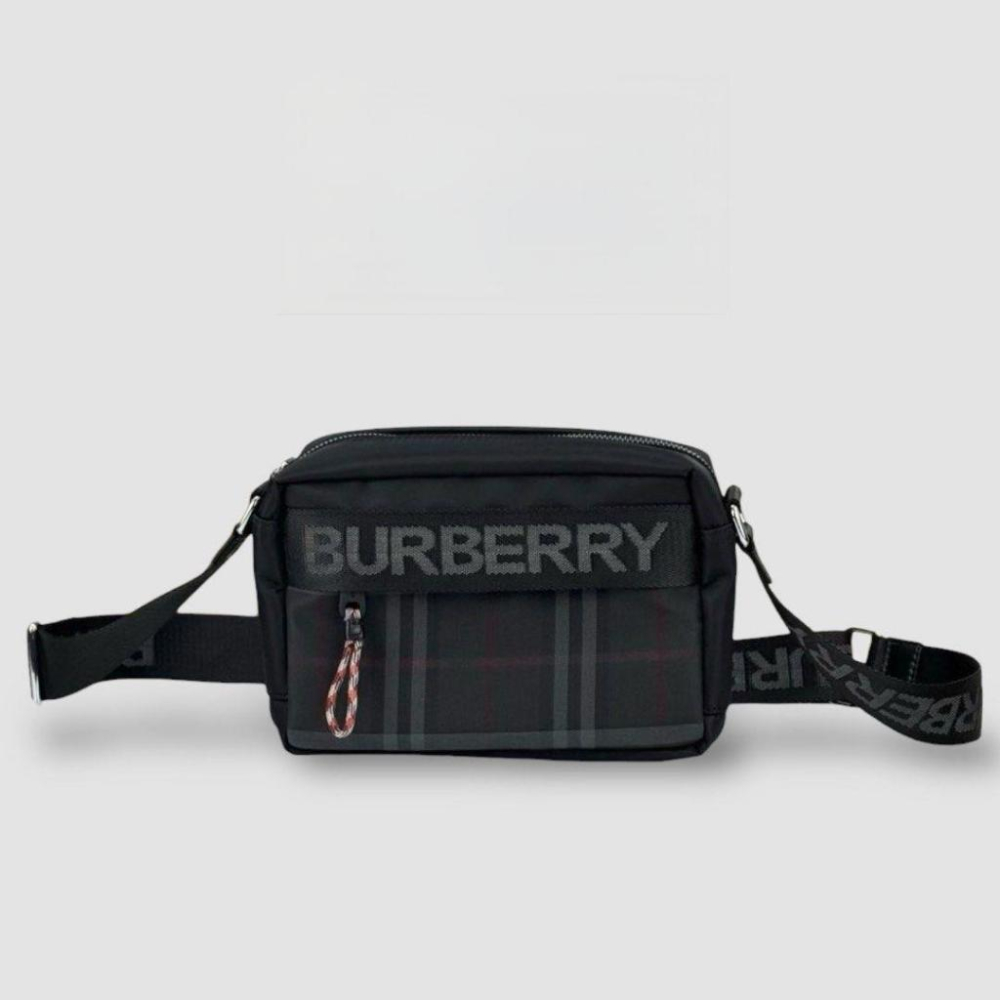 B logo Detail Crossbody bag 斜背包｜肩背包｜隨身包｜黑色｜格紋｜尼龍 男女通用款-細節圖2