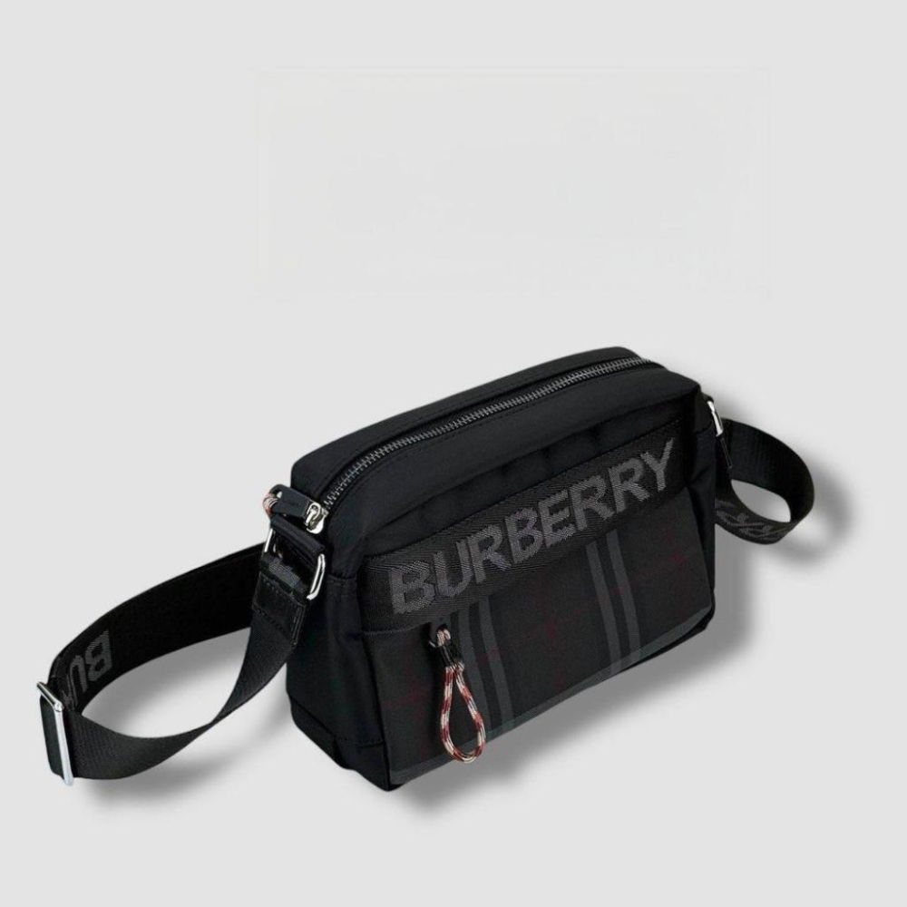 B logo Detail Crossbody bag 斜背包｜肩背包｜隨身包｜黑色｜格紋｜尼龍 男女通用款-細節圖3
