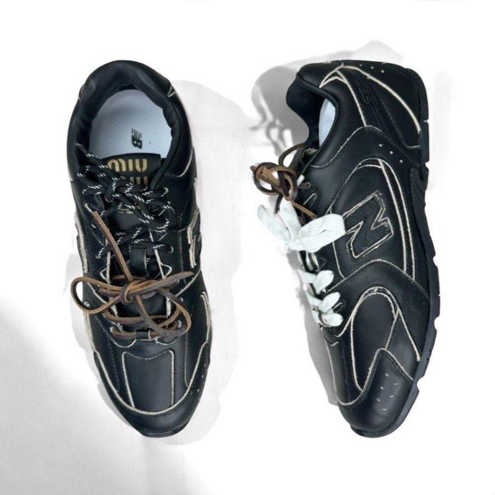 NB x Miu聯名款黑色拼接全皮革運動休閒皮鞋 ｜牛皮｜情侶款｜男女通用款｜休閒｜運動鞋｜阿甘鞋｜德訓鞋-細節圖8
