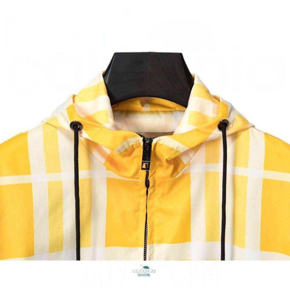 B 經典格紋黃色字母連帽風衣外套/夾克/衝鋒衣｜❗️此為剪標商品-細節圖4