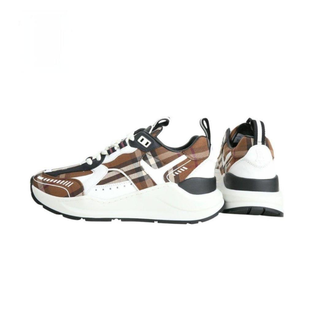 Bur 格紋拼牛皮綁帶運動鞋｜棕白色｜樺木棕｜白色｜黑色｜格紋｜皮革｜增高鞋｜休閒鞋｜老爹鞋｜男女款通用鞋-細節圖4