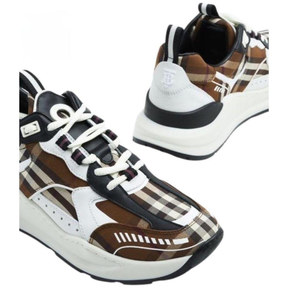 Bur 格紋拼牛皮綁帶運動鞋｜棕白色｜樺木棕｜白色｜黑色｜格紋｜皮革｜增高鞋｜休閒鞋｜老爹鞋｜男女款通用鞋-細節圖6