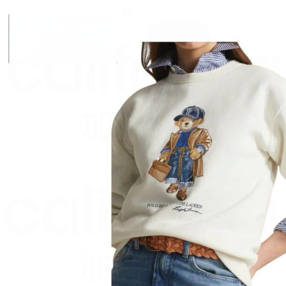 RL女款長袖內刷毛抓絨圓領 大學T/運動衫/RL熊/白色系/熊熊🐻｜Factory Store工廠店版本-細節圖8