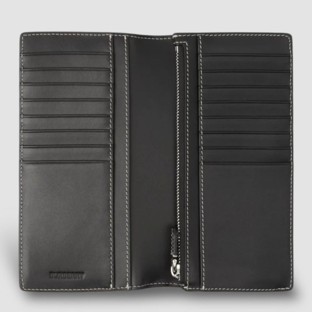 Check and Leather Continental Wallet 品牌字母徽標 經典格紋皮革長夾｜暗樺木棕色-細節圖5