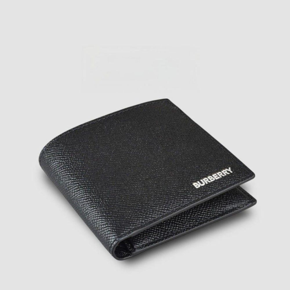 heck and Leather Bifold Wallet 燙印品牌字母徽標粒面雙摺皮夾｜黑色｜荔枝皮紋｜對折｜8卡｜-細節圖3