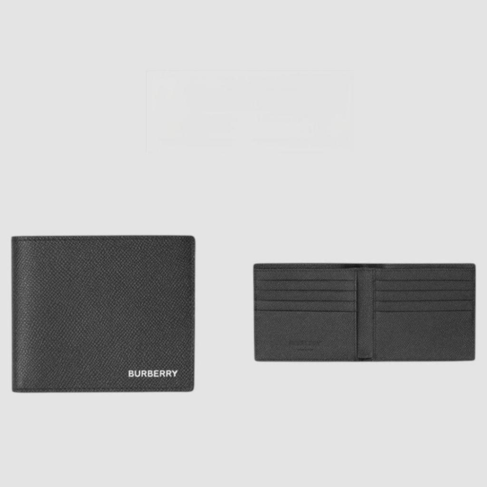 heck and Leather Bifold Wallet 燙印品牌字母徽標粒面雙摺皮夾｜黑色｜荔枝皮紋｜對折｜8卡｜-細節圖4