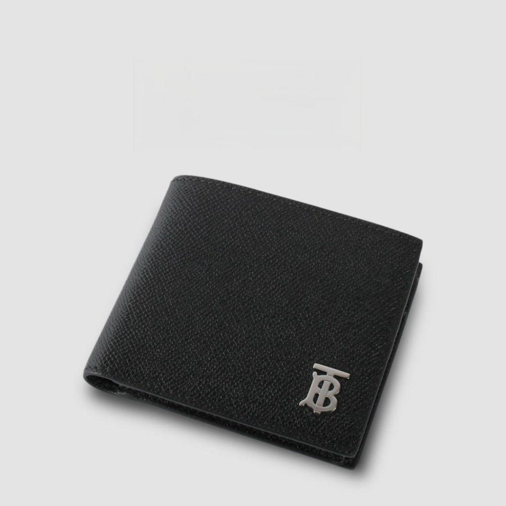 Check and Leather Bifold Wallet TB字樣粒面皮革雙折皮夾｜黑色｜荔枝紋｜TB金屬字樣-細節圖2