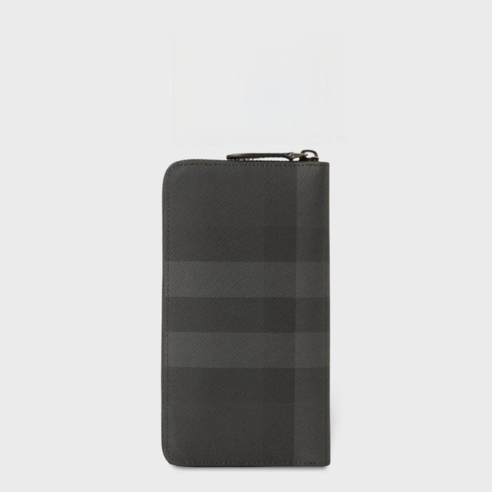 Bur Check zip wallet charcoal gray炭灰色格紋拉鍊錢夾｜品牌字母立體徽標皮革拉鍊長夾-細節圖2