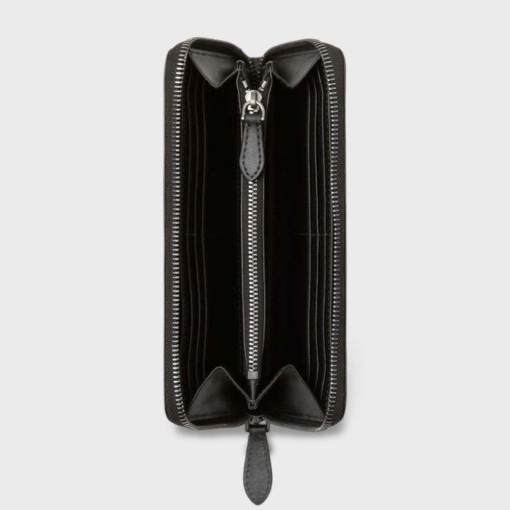 Bur Check zip wallet charcoal gray炭灰色格紋拉鍊錢夾｜品牌字母立體徽標皮革拉鍊長夾-細節圖3