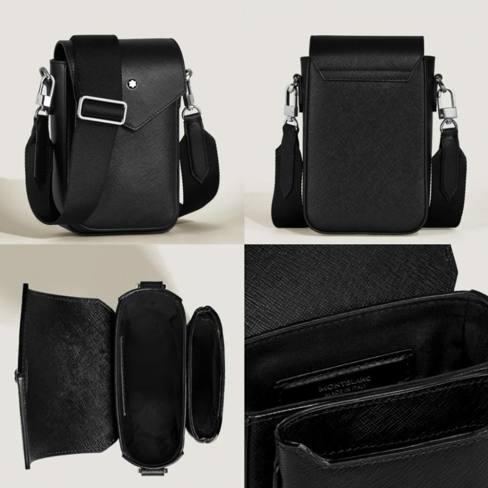 萬寶龍 匠心系列牛皮防刮直式信差包/手機包/小包 中性男女通用款 Black 黑色 磁扣-細節圖6