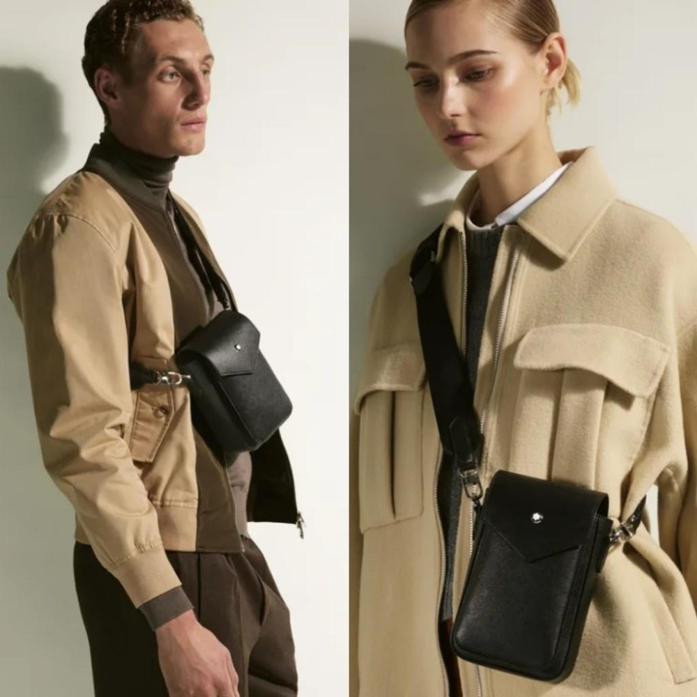 萬寶龍 匠心系列牛皮防刮直式信差包/手機包/小包 中性男女通用款 Black 黑色 磁扣-細節圖7