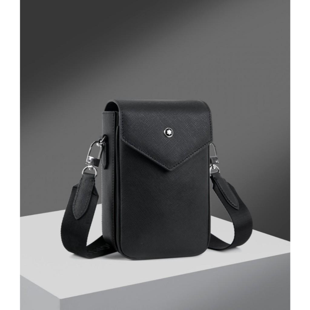 萬寶龍 匠心系列牛皮防刮直式信差包/手機包/小包 中性男女通用款 Black 黑色 磁扣-細節圖8