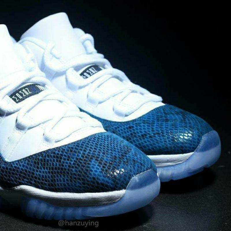 AJ11 Navi Blue Snakeskin 海軍藍蛇皮紋/蟒蛇藍/青蟒鱗 低筒實戰用籃球鞋-細節圖2