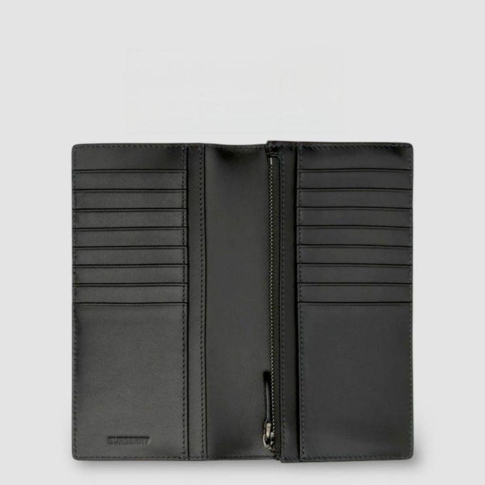 Check Continental Wallet 品牌字母徽標 經典格紋皮革長夾｜炭灰色｜對折｜16卡｜-細節圖4