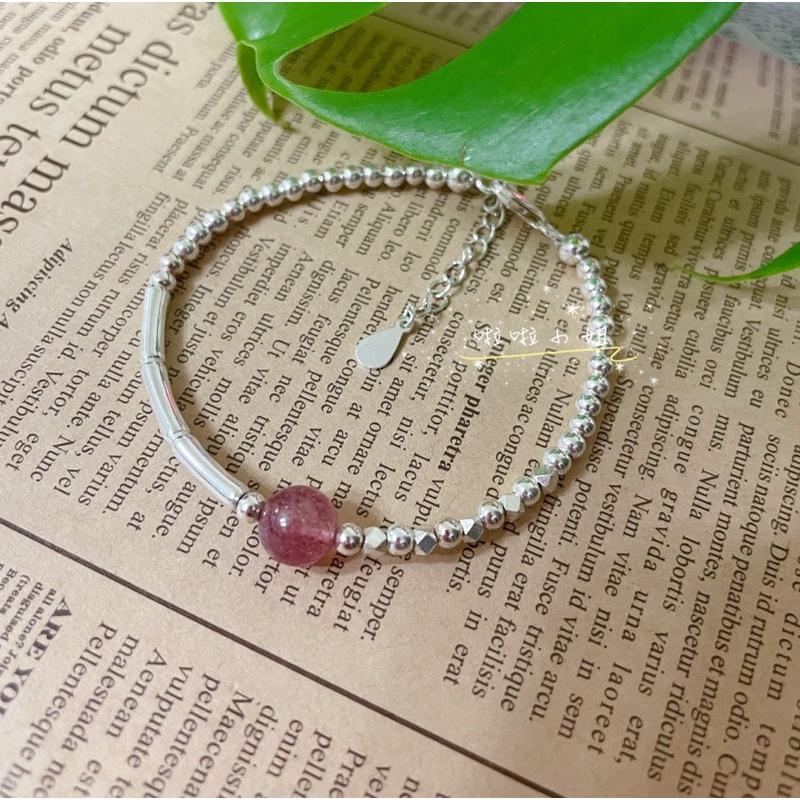 ［啦啦小姐］竹節銀管，925純銀手鍊，草莓晶，銀珠手鍊-細節圖2