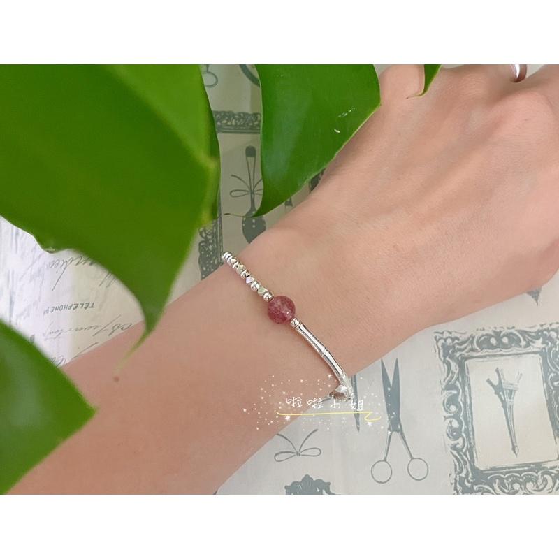 ［啦啦小姐］竹節銀管，925純銀手鍊，草莓晶，銀珠手鍊-細節圖3