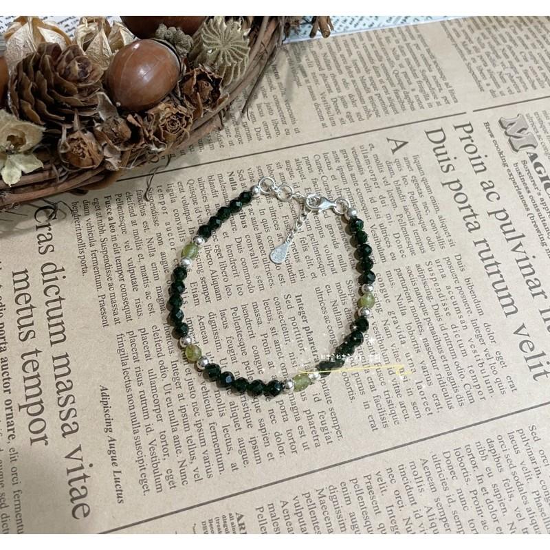 (啦啦小姐）綠砂石，綠橄欖石，天然水晶純銀手鍊，氣質手鍊-細節圖2