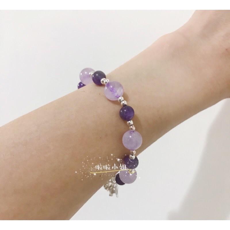 （啦啦小姐）天然石水晶設計手鍊，夢幻紫水晶，薰衣草紫水晶，925純銀手鍊，葉子愛心樹純銀-細節圖3