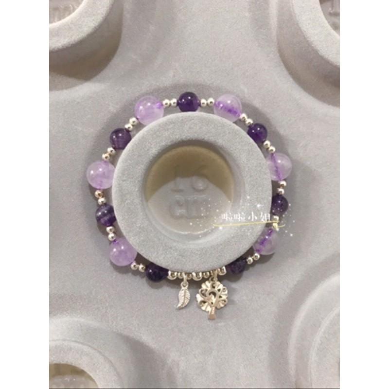 （啦啦小姐）天然石水晶設計手鍊，夢幻紫水晶，薰衣草紫水晶，925純銀手鍊，葉子愛心樹純銀-細節圖4
