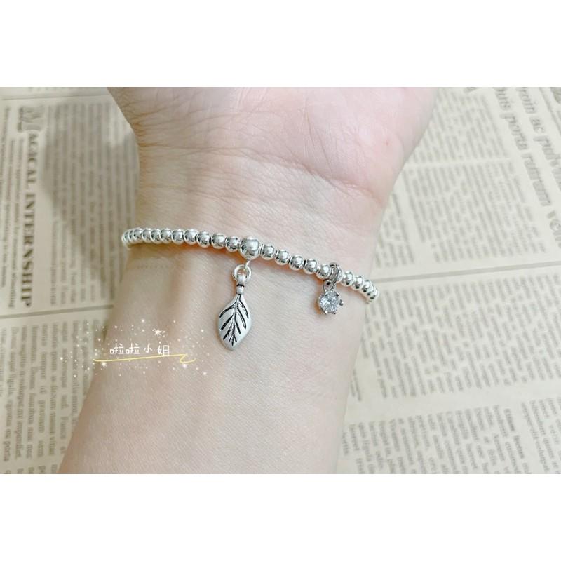 （啦啦小姐）925純銀手鍊，葉子鋯石水鑽手鍊，銀珠手鍊，設計款，韓系氣質手鍊-細節圖3