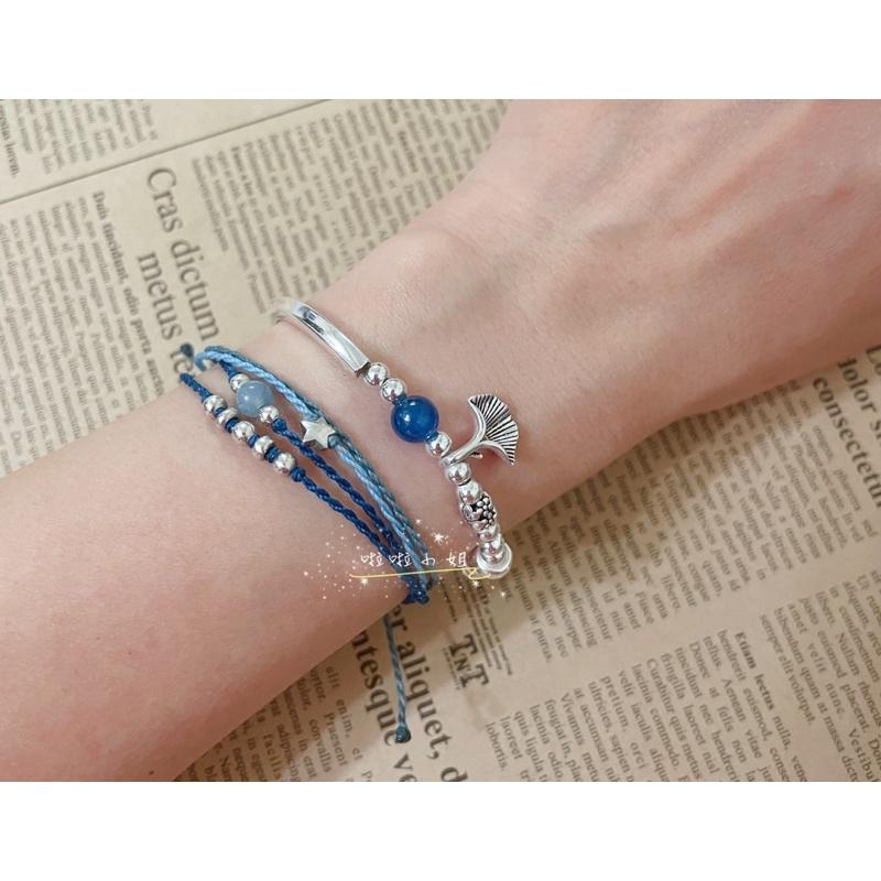［啦啦小姐］925純銀手工設計，純銀手鍊，藍晶石，方銀管純銀-細節圖2