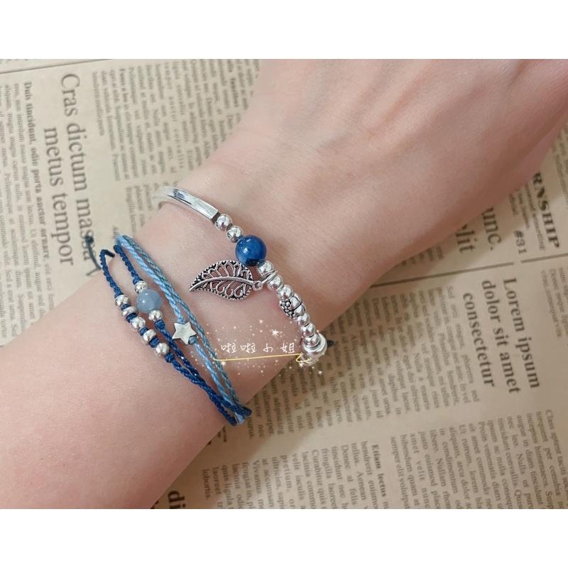 ［啦啦小姐］925純銀手工設計，純銀手鍊，藍晶石，方銀管純銀-細節圖4