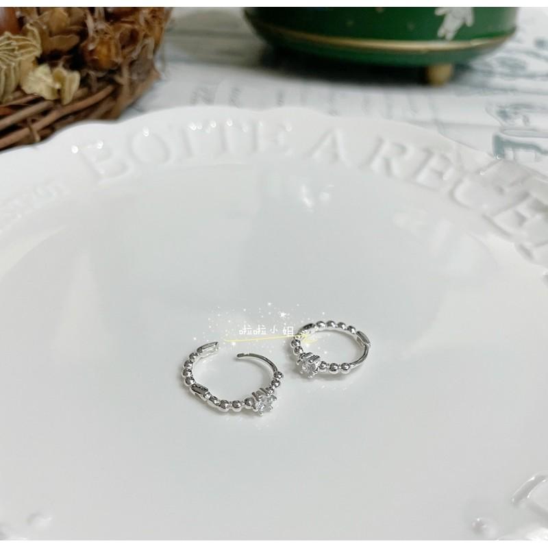 （啦啦小姐）925純銀耳環，韓系耳環，扣式圈圈耳環，鋯石耳環，整體純銀，不過敏-細節圖2