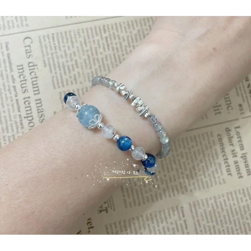 （啦啦小姐）拉長石純銀手鍊，天然水晶，羽毛翅膀925純銀設計手鍊，不規則銀珠，生日禮物-細節圖2