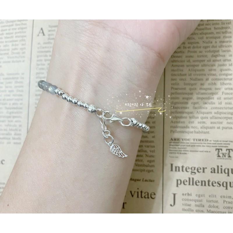 （啦啦小姐）拉長石純銀手鍊，天然水晶，羽毛翅膀925純銀設計手鍊，不規則銀珠，生日禮物-細節圖3