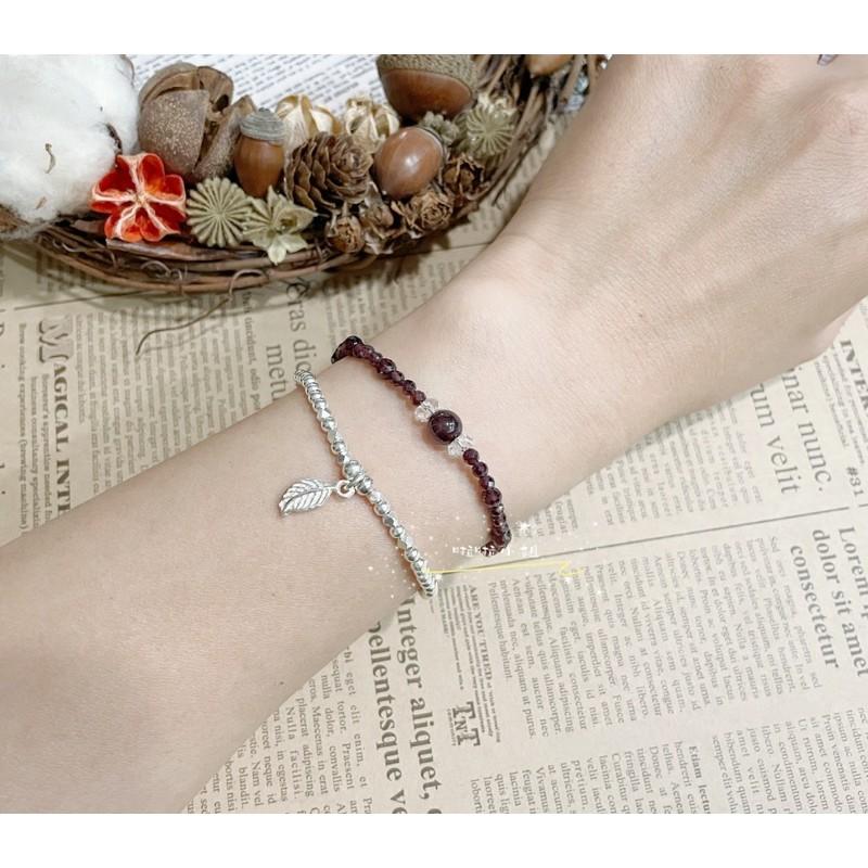 （啦啦小姐）紅石榴手鍊，925純銀水晶設計手鍊，天然石，白水晶，氣質水晶手鍊-細節圖2