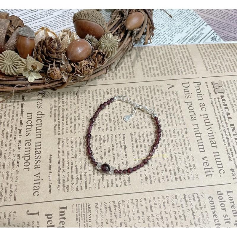 （啦啦小姐）紅石榴手鍊，925純銀水晶設計手鍊，天然石，白水晶，氣質水晶手鍊-細節圖3