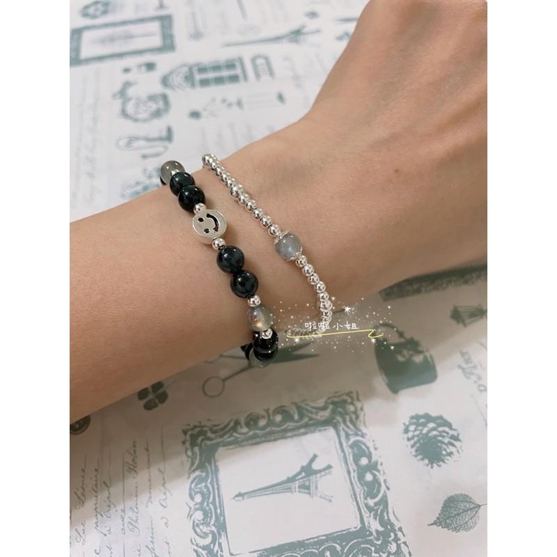 （啦啦小姐）拉長石純銀設計手鍊，925純銀手鍊，彈性線手環-細節圖2