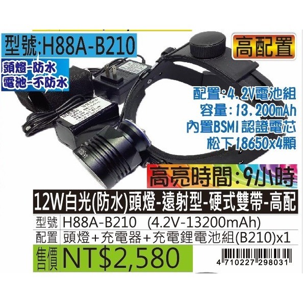 玩家級-H88A-12W白光(防水)頭燈-遠射型-硬式雙帶-規格圖5